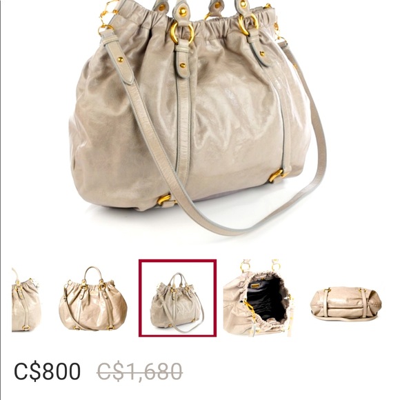 AUTH MIUMIU Vitello Lux Gathered Shopper Shine Bag - Picture 16 of 16